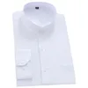 Mandarin Bussiness Formal Shirts for Men Chinease Stand Collar Solid Plain White Dress Shirt Regular Fit Long Sleeve Male Tops 220312