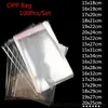 100 pcs lote auto selagem saco transparente de plástico opp sacos adesivo celofane bolsa para cookies de doces de jóias