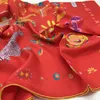 LuxuryNEW diseño women039s bufanda cuadrada 100 material de seda sarga buena calidad estampado en color rojo Patrón de flores animales tamaño 130c6203694