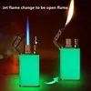 New Torch Luminous Lighter Jet Gas Butane Inflatable Windproof Cigarette Lighters Double Flame Creative Smoking Accessories Gadgets