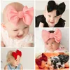 INS Kids Girls 솔리드 컬러 6 인치 큰 Bowknot Hairbands 와플 나일론 머리띠 아기 머리 Bows 머리띠 부티크 액세서리