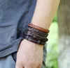 MAN Hiphop Leather Bracelet alloy weaving cowhide Wax thread PU Wood Bead coconut husk flower believe bracelet Mix 12style/set