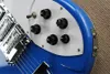 Semi-Hollow Blue Body 6 Stränger Elektrisk gitarr med R Bridge, Rosewood Fingerboard, Vit Pickguard, kan anpassas