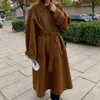 النساء عتيقة الشتاء كبير الحجم الكشمير الطويل معطف سترة واحدة الصوفية الصوف overcoat sashes cardigan الملابس الخارجية 201102