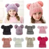 Kid Knit Crochet Beanies Hat Girls Soft Double Balls Winter Warm Hat 12 Colors Outdoor Baby Pompom Ski Caps dc814