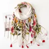 Retro Floral Cotton and Linen Fringed Scarf To Increase Shawl Female Ethnic Style Bohemian Beach Sun Towel