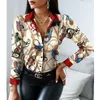 2021 frauen Casual Shirts Schmetterling Kette Druck Bluse Langarm Taste Design Hemd Büro Dame Tops F0114