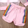Roupa de verão para crianças bebê menina casaco de malha colete calça conjunto 3 peças sunsuit colorido arco-íris listrado conjunto