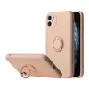 Custodie per telefoni sottili in gomma morbida in silicone liquido per iPhone 13 12 Mini 11 Pro Max XR XS X con supporto per anello Supporto per auto magnetico Custodia protettiva per fotocamera completa