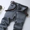 Sommarmän grå blå tunna raka jeans lösa rakt avancerade stretch affärer casual byxor manliga märke byxor 201128