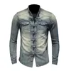 Vestes pour hommes chemises à manches longues en denim à manches longues et bleu confortable mince