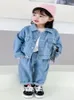 2021 neue Frühjahr Baby Mädchen 2-tlg Sets Lange Ärmel Denim Jacke Jeans Casual Stil Kinder Kleidung E6058242I