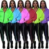 Set di abbigliamento da donna di moda set di turisti a colori fluorescenti camicia con cerniera a maniche lunghe pantaloni a due pezzi abiti da jogger f110602