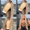 30 Zoll Aschblonde Spitze-Front-Perücke, Highlight-Perücke, Echthaar, für Frauen, Platin-Blondinen, gerade, volle Schnürsenkel, HD-Transparent