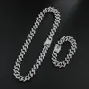 Hip Hop 2PCSSet Iced Out 15MM Miami Zircon Cuban Chain Rhinestone Necklaces Bracelets 16182024 inch For Men Jewelry3245922