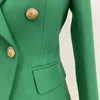 High Street Stylish Designer Blazer Women's Double Breasted Lion Buttons Slim Montering Blazer Jacket Olive Green 201106