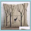 Coussin/Oreiller Décoratif Textiles de Maison Jardin Simple Arbre Cerf Coussin Er Coton Lin Taie D'oreiller Loisirs Temps Jeter Cas Extérieur El Ers