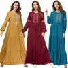 Siskakia Ethnic Geometric Embroidery Long Dress Spring Autumn Women's Casual Maxi Dresses Long Sleeve Draped Swing Burgundy LJ200818