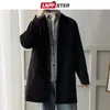 LAPPSTER Oversize Uomo Streetwear Trench Coat Autunno Mens Hip Hop Harajuku Giacche lunghe Cappotti Vintage Uomo Giacca a vento nera 201211
