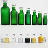 20 x reizen lege matte groene glazen kruidenfles container flacon tamper evident zwart goud zilver cap 5 10 15 30 50 100 ml