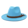 Breda randen hattar himmelblå ull filt jazz fedora män kvinnor sombrero brittisk stil trilby formella panama mössor klänning cowboy sun hatt elob22