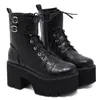 Mujer Fashion Platform Scarpe Women Punk Black Black Gothic Boots Platform Wede Lace Up Stivali da moto 2020 YMB2691