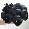 12 головок черный пион гортензия роза искусственный цветок букет домашний декор DIY свадьба цветок стены фото реквизиты оптом 201222
