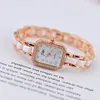 Luxury Fashion Square Crystal Klockor Kvinnor Rose Guld Vit Bracelet Armbandsur Ladies Alloy Diamond Shiny Chain Casual Quartz Clock