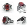 925 Sterling Silver Natural Garnet Pierścień Dla Mężczyzn Z Czerwonym Kamieniem Palec Vintage Rzeźbione Design Biżuteria Mężczyzna Kobiety Prezent 211217