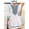 2020 sexy boho verão praia vestido mulheres beachwear túnica de algodão plus size roupas soltas mulher roupas clube festa vestido y200708