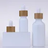 Empty White Porcelain Dropper Bottles Vials 10ml 15ml 20ml 30ml 50ml 100ml with Bamboo Cap for Essential oils Cosmetics Packing