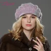 LILIYABAIHE NIEUWE Stijl Vrouwen Winter rand gebreide wol angora Geometrische nertsen bloem decoratie cap Dubbele warme muts Y2001026464403