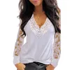 Feminino tops pulôver mulheres sexy mulheres profundas vice-pescoço de renda ver através da blusa de manga longa blusa superior sólido blusa vintage camisas 2021 h1230