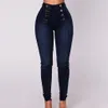 Vintage Women Jeans Casual Skinny High Waist Denim Byxor Dubbelbröst Slim Stretch Jeans Tight Byxor Plus Storlek S-5XL