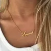 Diamon anpassade nytt mode Rostfritt stål Namn Halsband Personlig Brev Guld Hängande Namnskylt