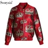 Svoryxiu Designer Vintage Couronne Imprimer Jacquard Rouge Vestes Femmes de luxe Perlé À Manches Longues Automne Hiver Outwear Manteau Court 201017