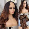 Ombre Brown Auburn U Part Wigs Middle Open Highlights Body Wave 100% Human Hair Wig Mongolia Wavy V Shape Full Machine Made Wig