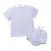 KT INS NUEVO DISEÑOS DISEÑOS NIÑOS NIÑOS JUEGOS DE ROPA DE NIÑAS 2 PIEZAS Trajes de verano Correas de verano Cinturón de tees + Bloomers en blanco Lino orgánico Algodón