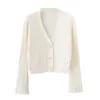 2020 Cardigan Automne À Manches Longues Flare Pull Court Femmes Côtelé Tricoté Coton Tops Noir Blanc Dames Doux Outwear Femme LJ200815