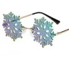 2020 Fashion Christmas Snowflake Solglasögon Kvinnor Män Framless Green Mirror Shades Clear Lens Festival Glasses Gafas UV4002299112