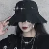 Goth Girl Harajuku Hat Female Ins Trendy High Street Hip Hop Pin Rings Dark Bucket Caps Summer Grunge Brim Hat Women Black 2010099355021