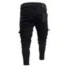 Pantalones vaqueros ajustados elásticos negros con cremallera inferior para hombre, pantalones de tubo ajustados con bolsillos laterales a la moda, monos para correr estilo Hip Hop callejero 202016485089