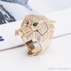 Tiger Leopard Head Ring CZ Ювелирные Извилистые Любители Симпатичные кольца Изысканные Медные Половые Полые Зеленые Грин