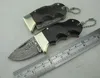 Ny 4,3 tum Damascus Pocket Folding Knife VG10 Damascus Steel Blade Cow Horn   Mässing Huvudhandtag EDC Knives