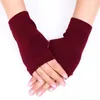 Mitaines chauffantes élastiques douces, 1 paire, gants tricotés au Crochet, gants sans doigts pour poignet, couleur unie, coton peigné chaud