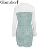 GLAMAKER TWEED PLAID BACKWORK OFFICE Платье Женщины Кнопки Высокие талии BodyCon Платье Сексуальное Элегантное Партия Короткое Платье 201204