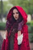 Vinter varm röd sammet bröllop hooded cloak bridal cape med huva coat robe anpassade cosplay wraps