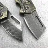 Grasshopper Damascus Pocket Kniv Damascus Steel Blade Brass Skuren handtag, Utomhus Survival Boutique Pocket Knife