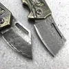 Grasshopper Damascus Kasza Kieszonkowe Damaszek Stalowy Brass Rzeźbiony Uchwyt, Odkryty Survival Boutique Kieszonkowy Nóż