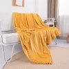 Flannel Blanket with Pompom Fringe Lightweight Cozy Bed Blanket Soft Throw Blanket fit Couch Sofa Suitable All Season 201111